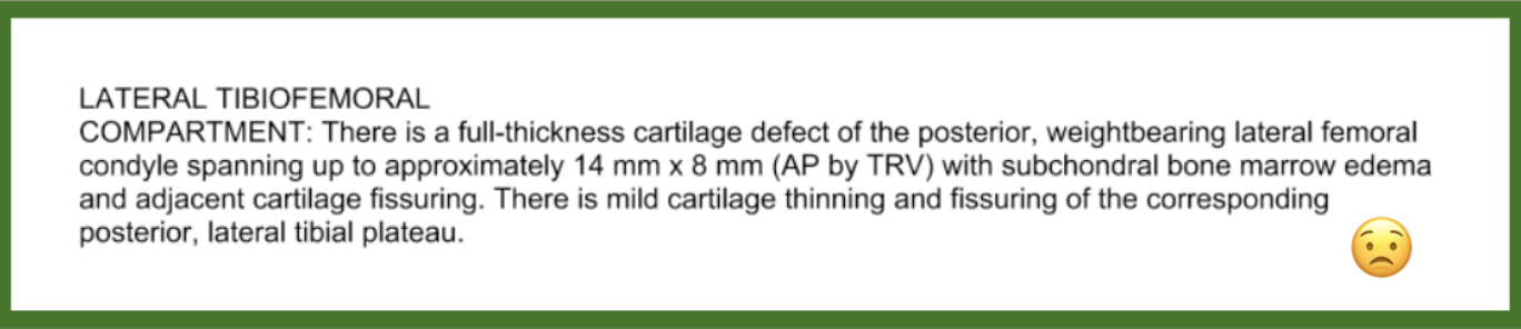 Diagnosis text of knee injury